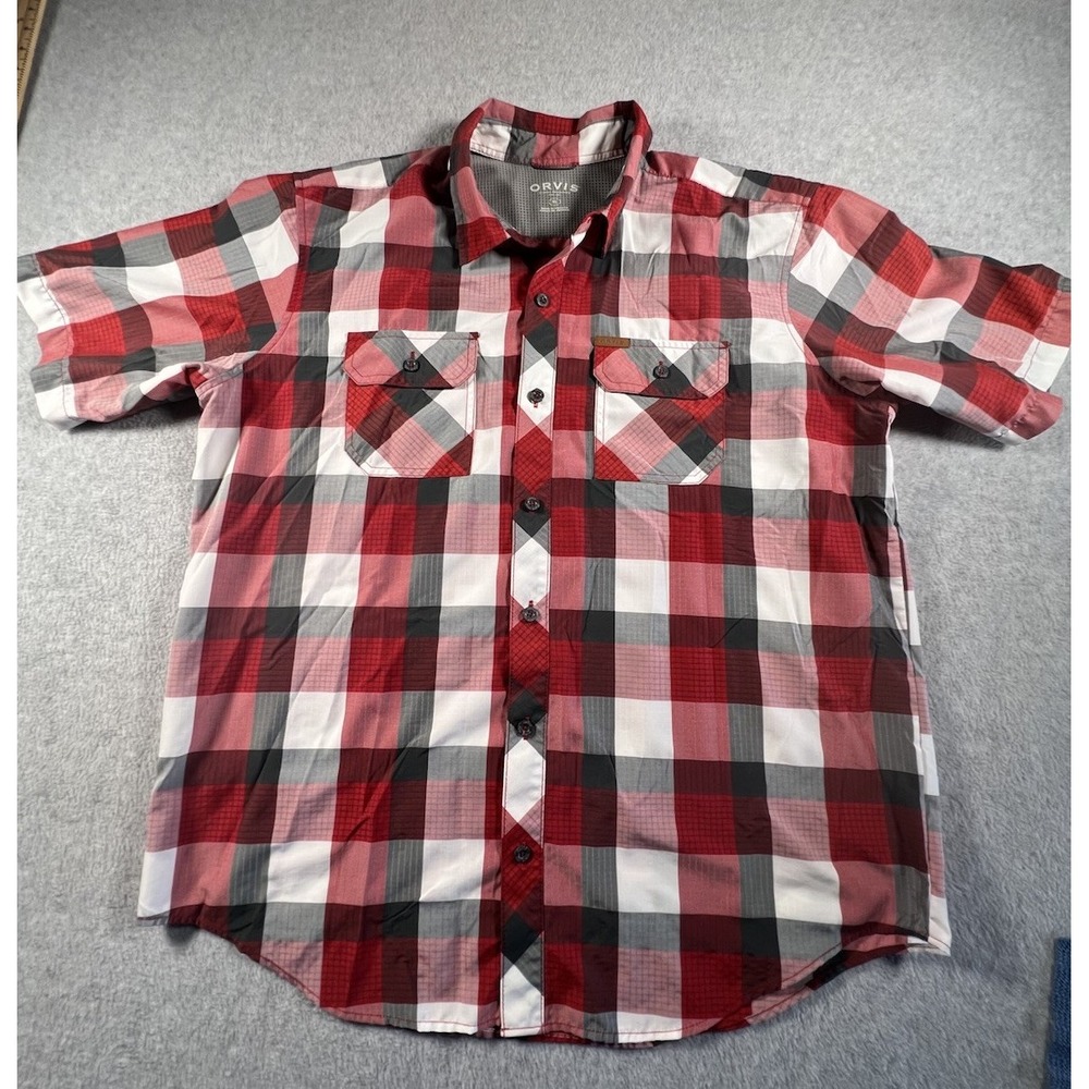 ORVIS Classic Collection Short Slv Shirt Mens XL Red White Plaid Fishing Outdoor